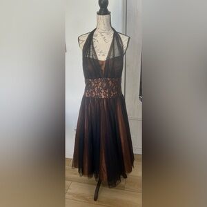 David’s Bridal cocktail/homecoming dress size 12. Gorgeous chocolate brown.